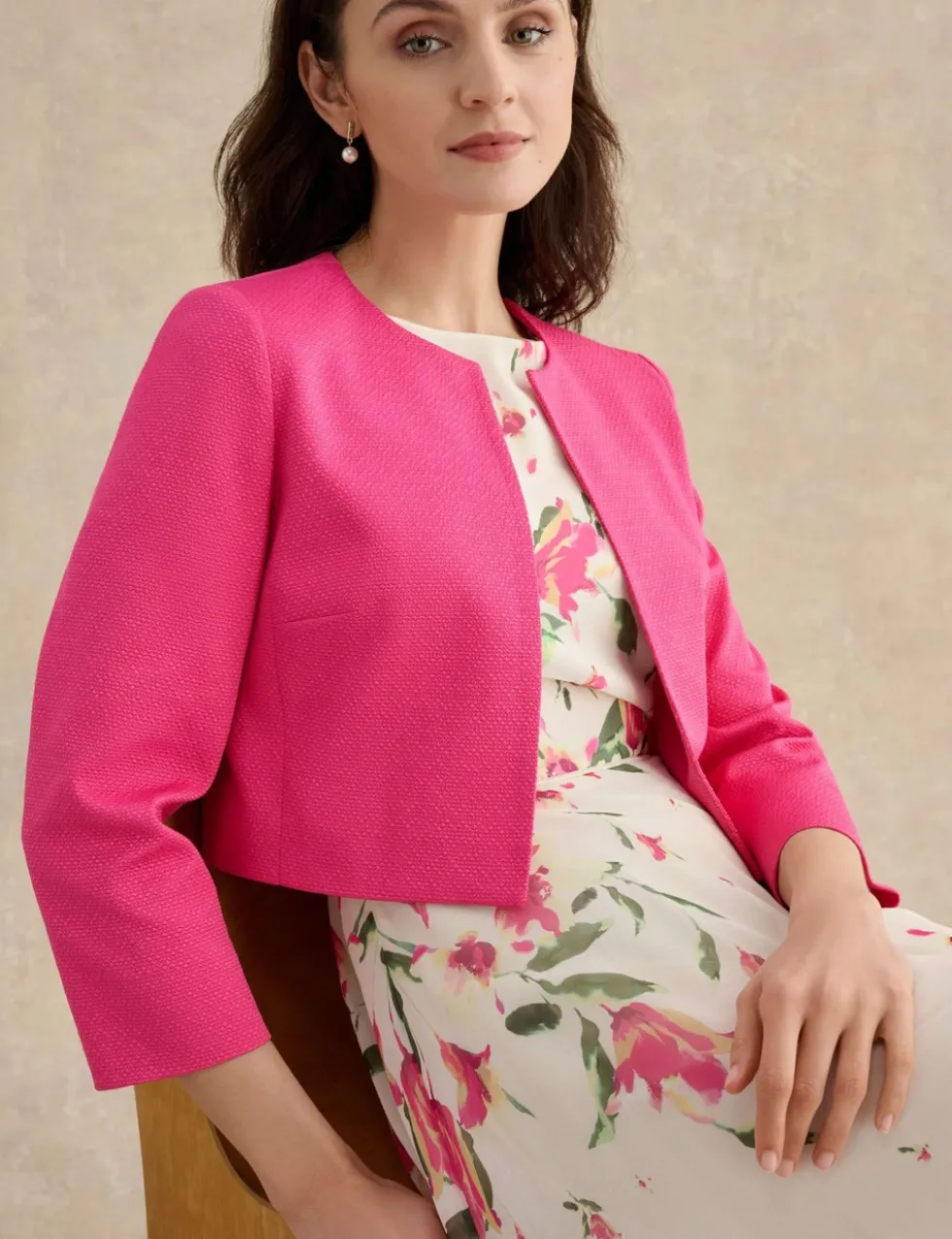 Cotton Blend Textured Cropped Jacket