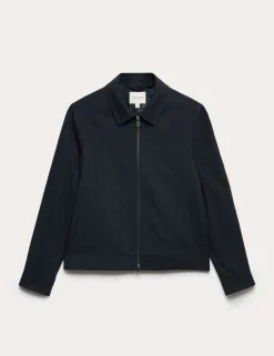 Cotton Blend Textured Harrington Jacket
