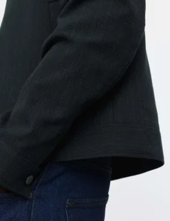 Cotton Blend Textured Harrington Jacket