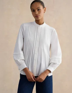 Cotton Blend Textured High Neck Blouse