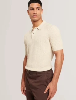 Cotton Blend Textured Knitted Polo Shirt