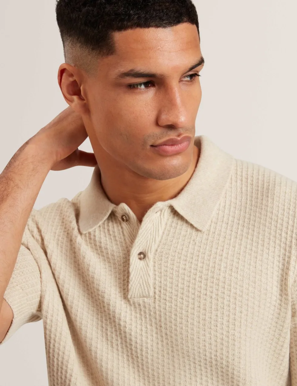 Cotton Blend Textured Knitted Polo Shirt