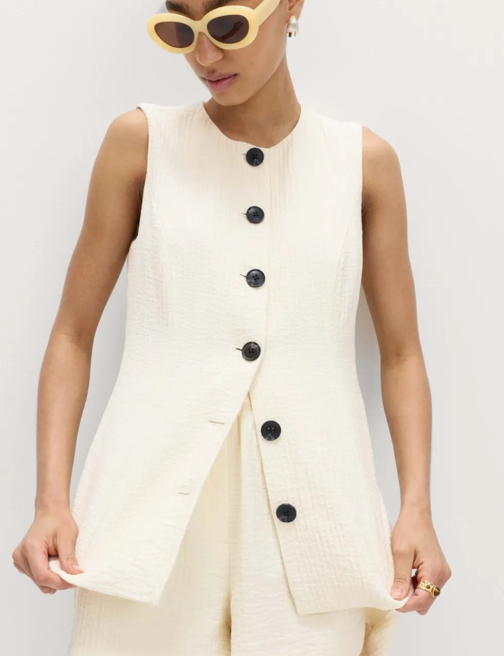 Cotton Blend Textured Longline Waistcoat