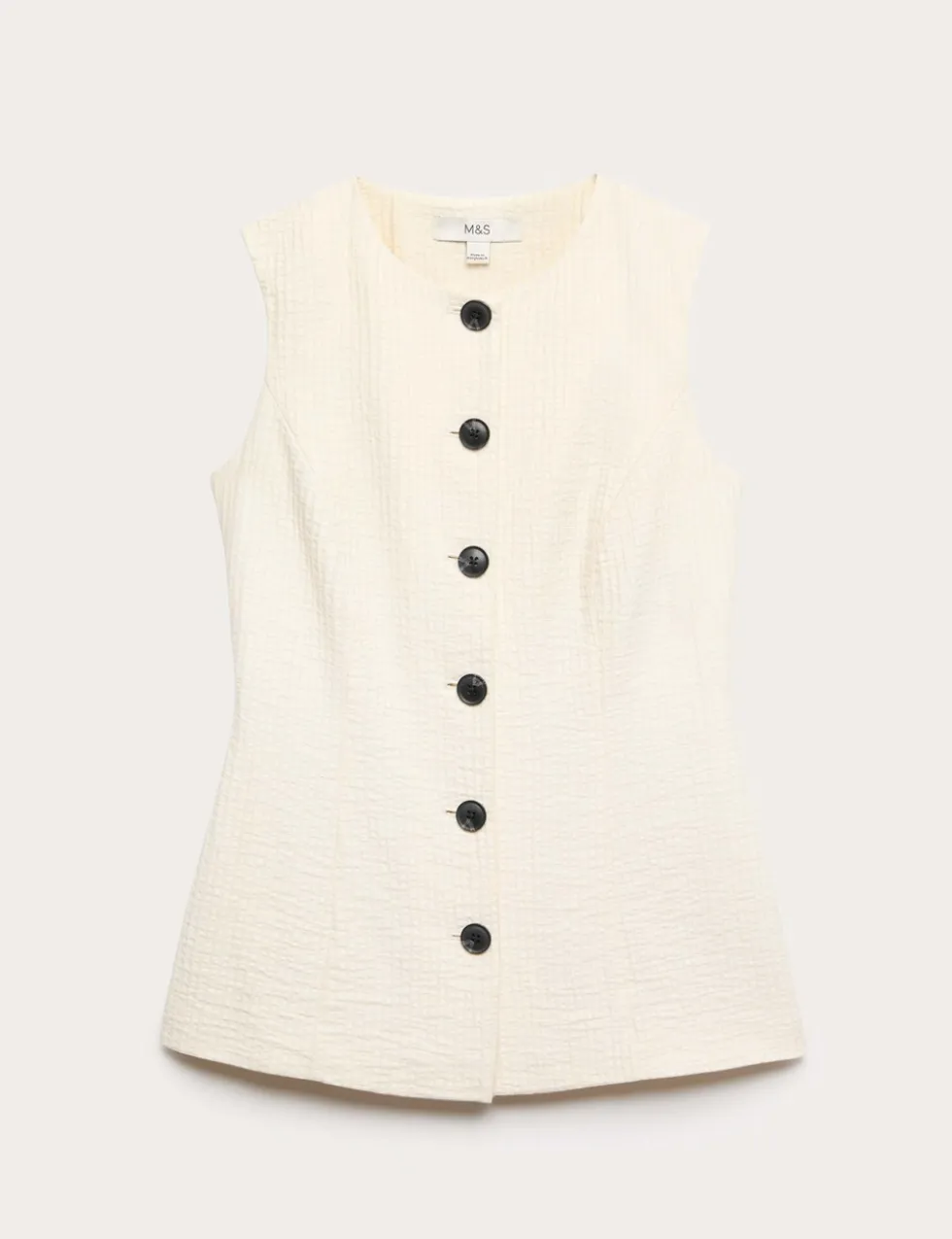 Cotton Blend Textured Longline Waistcoat
