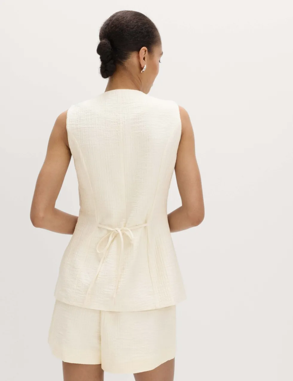 Cotton Blend Textured Longline Waistcoat