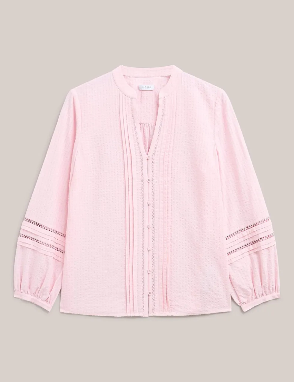 Cotton Blend Textured Notch Neck Blouse