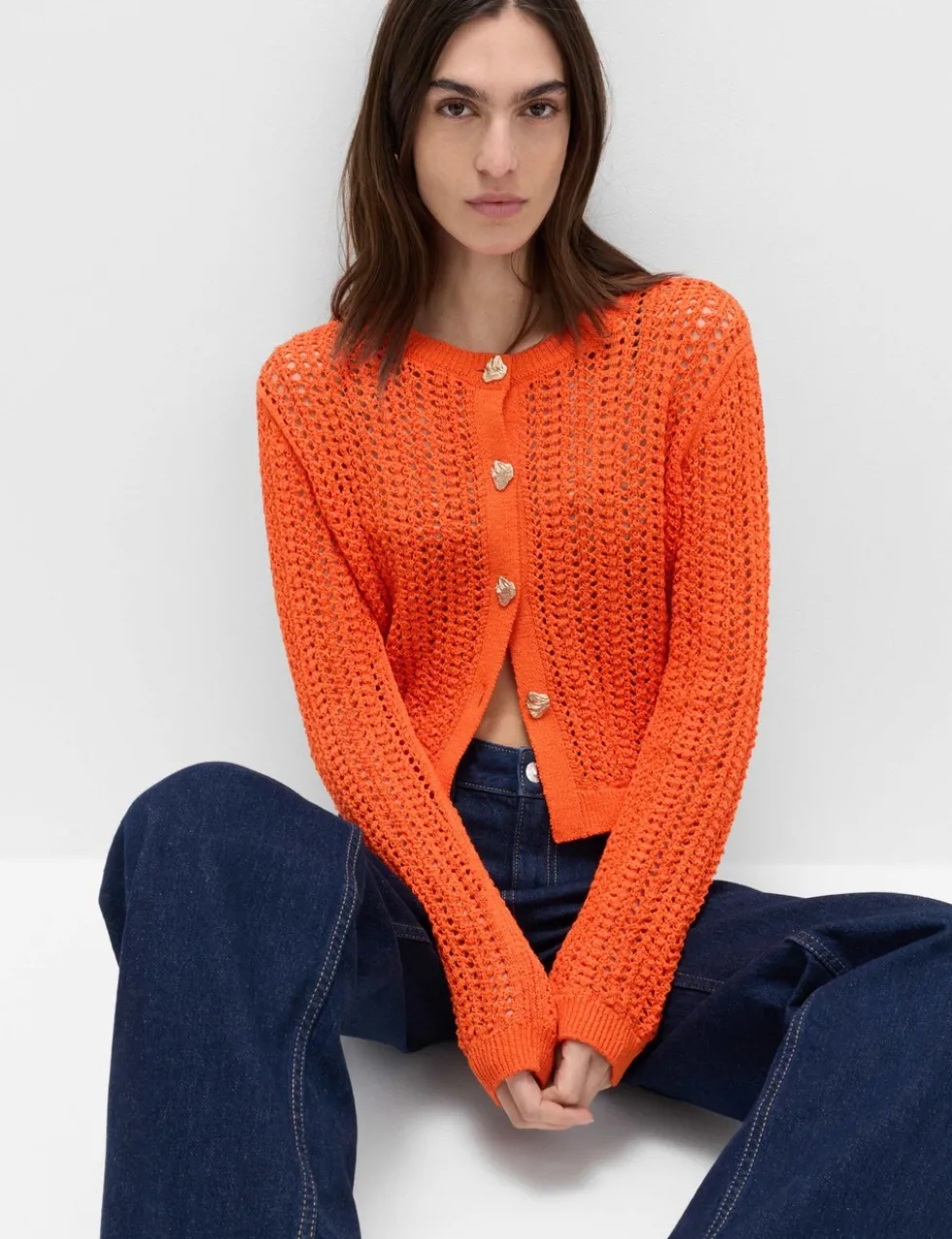 Cotton Blend Textured Slim Fit Cardigan