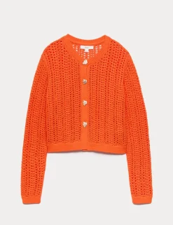 Cotton Blend Textured Slim Fit Cardigan