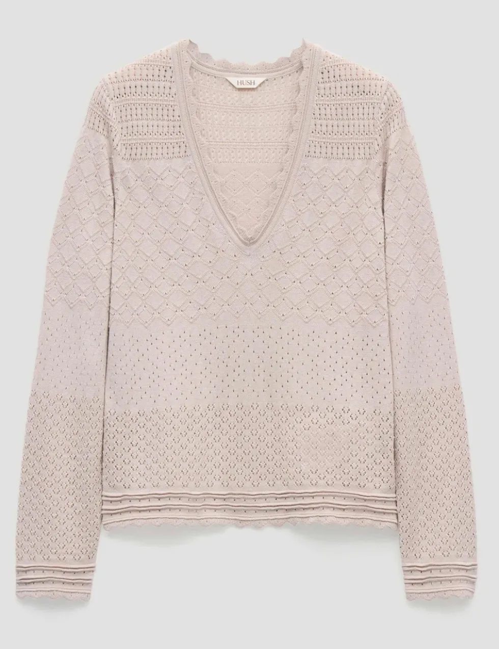 Cotton Blend Textured V-Neck Jumper