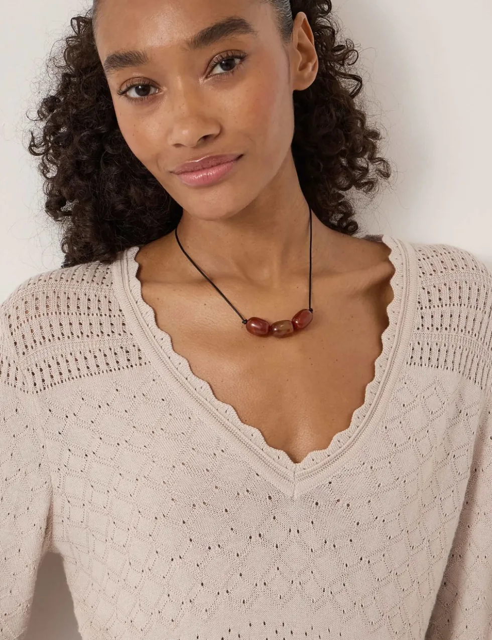 Cotton Blend Textured V-Neck Jumper