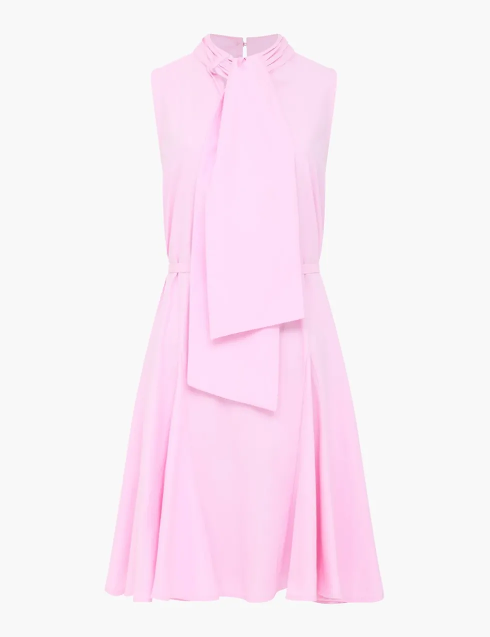 Cotton Blend Tie Neck Pleated Mini Skater Dress