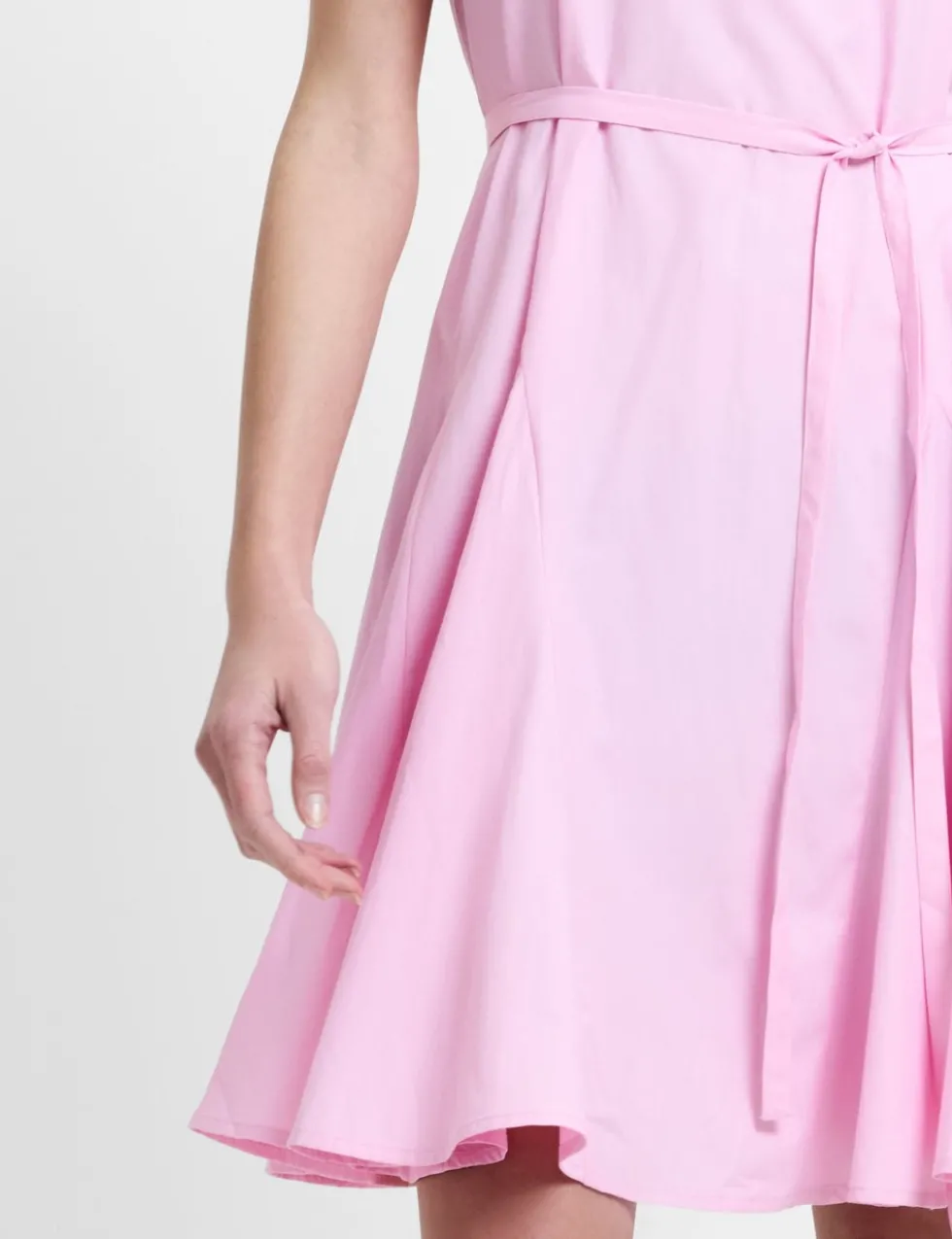 Cotton Blend Tie Neck Pleated Mini Skater Dress