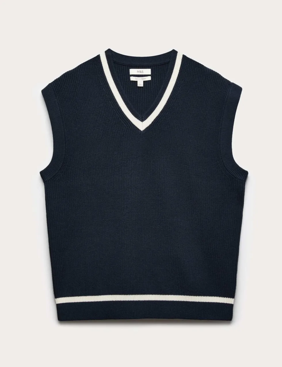 Cotton Blend Tipped V-Neck Knitted Vest