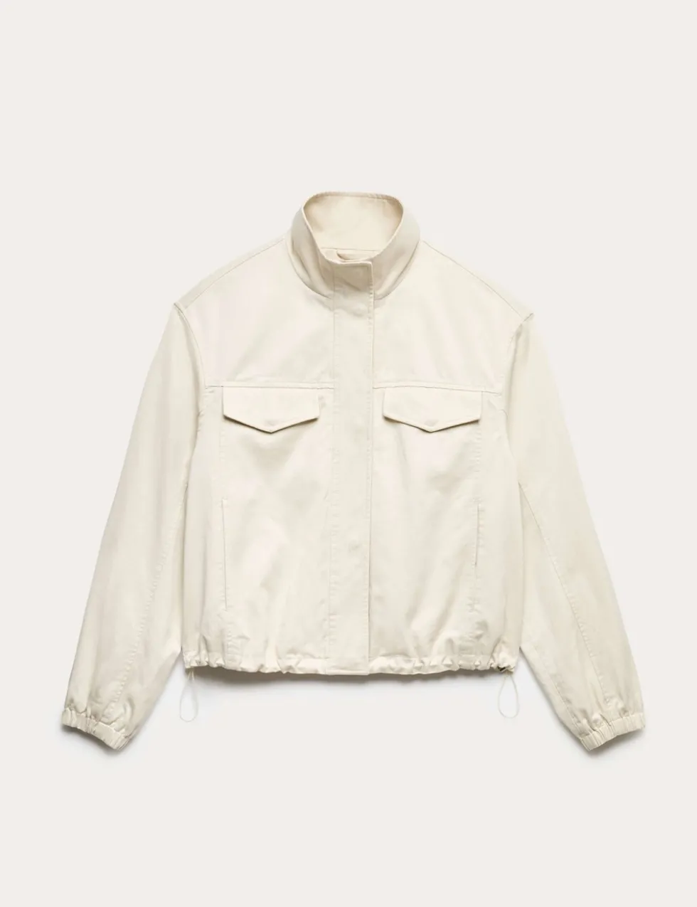 Cotton Blend Twill Cropped Utility Jacket