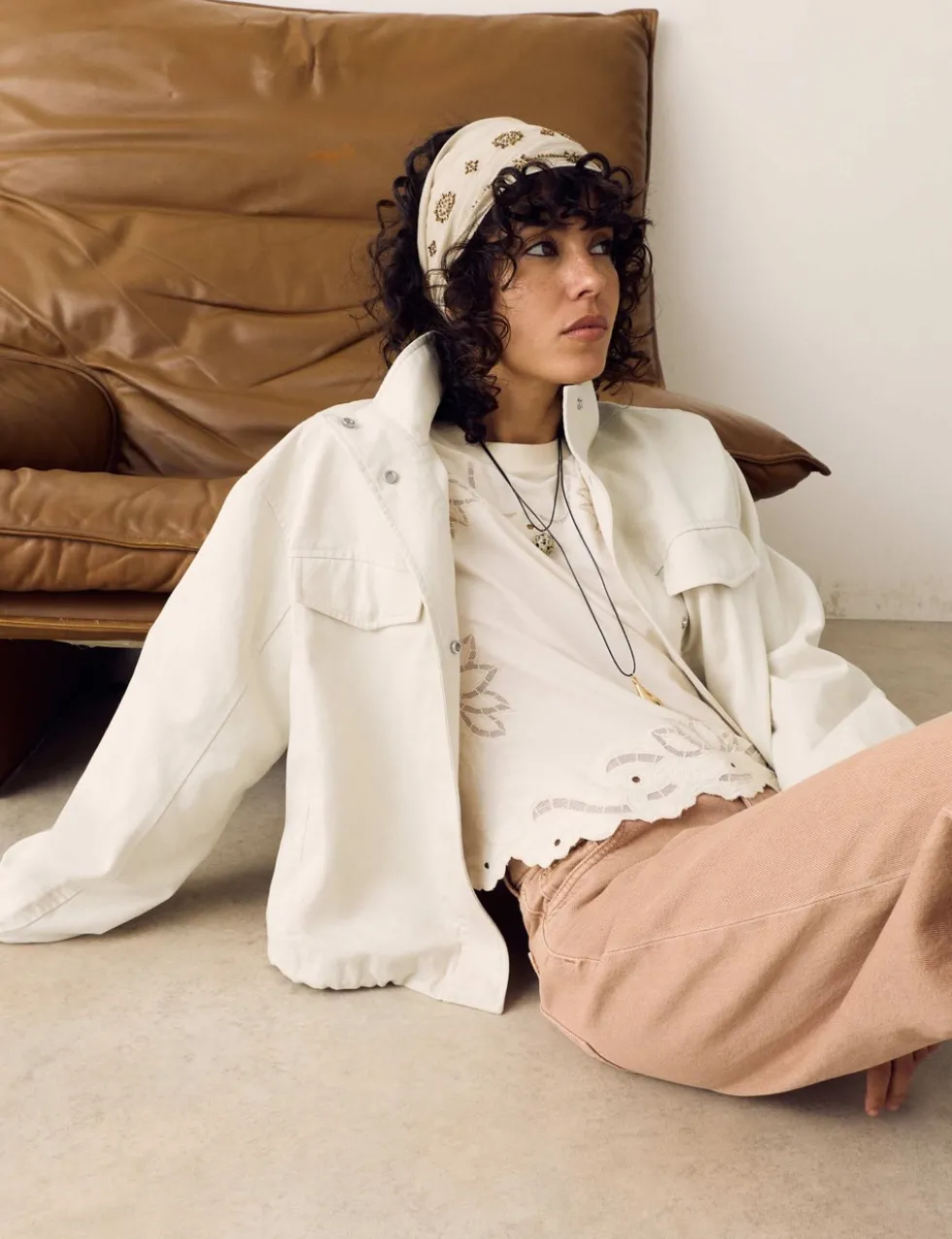 Cotton Blend Twill Cropped Utility Jacket