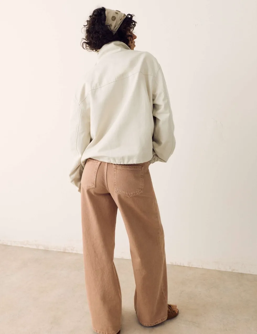 Cotton Blend Twill Cropped Utility Jacket