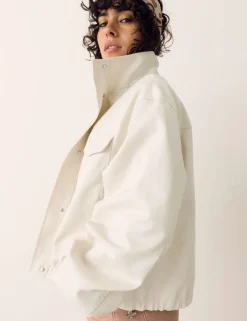 Cotton Blend Twill Cropped Utility Jacket