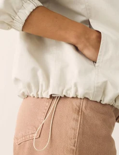 Cotton Blend Twill Cropped Utility Jacket