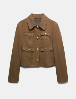 Cotton Blend Twill Cropped Jacket