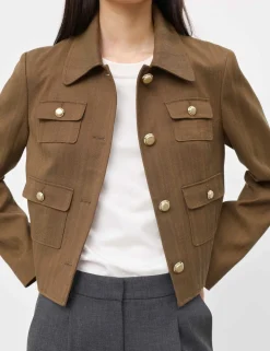 Cotton Blend Twill Cropped Jacket