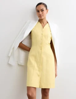 Cotton Blend V-Neck Knee Length Shift Dress