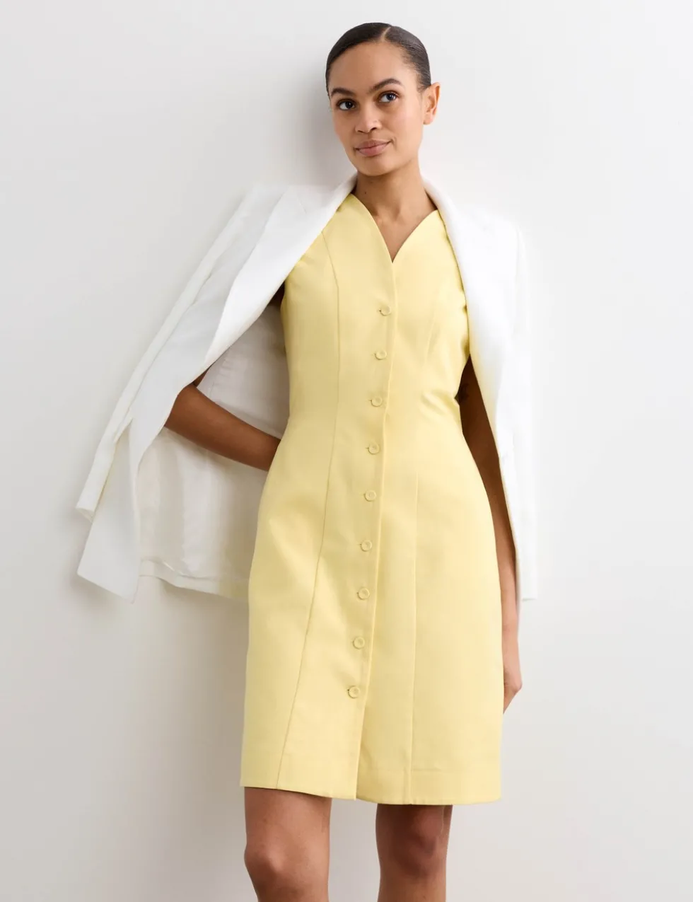 Cotton Blend V-Neck Knee Length Shift Dress