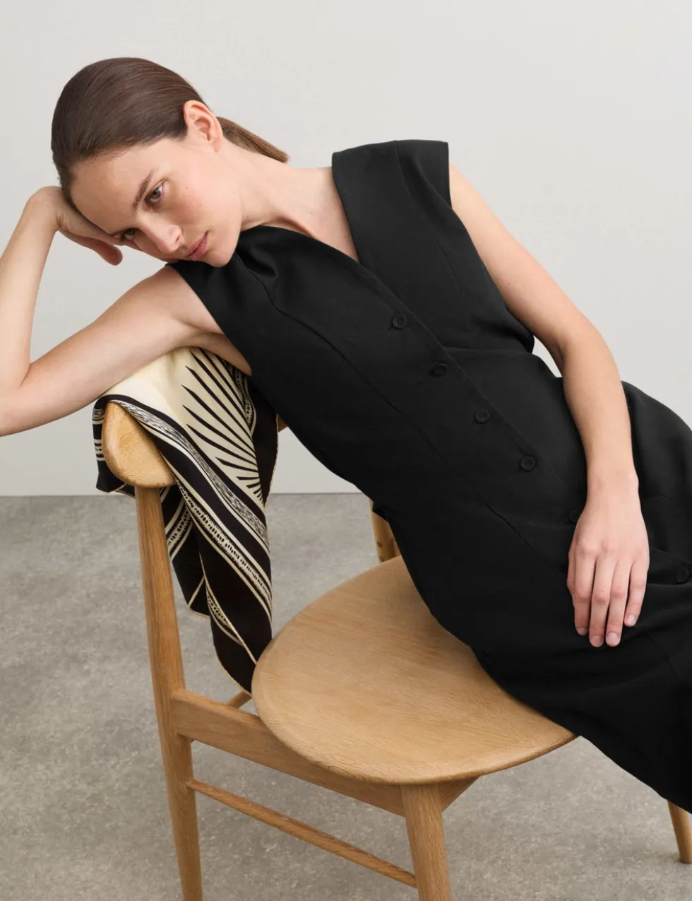 Cotton Blend V-Neck Midaxi Column Dress