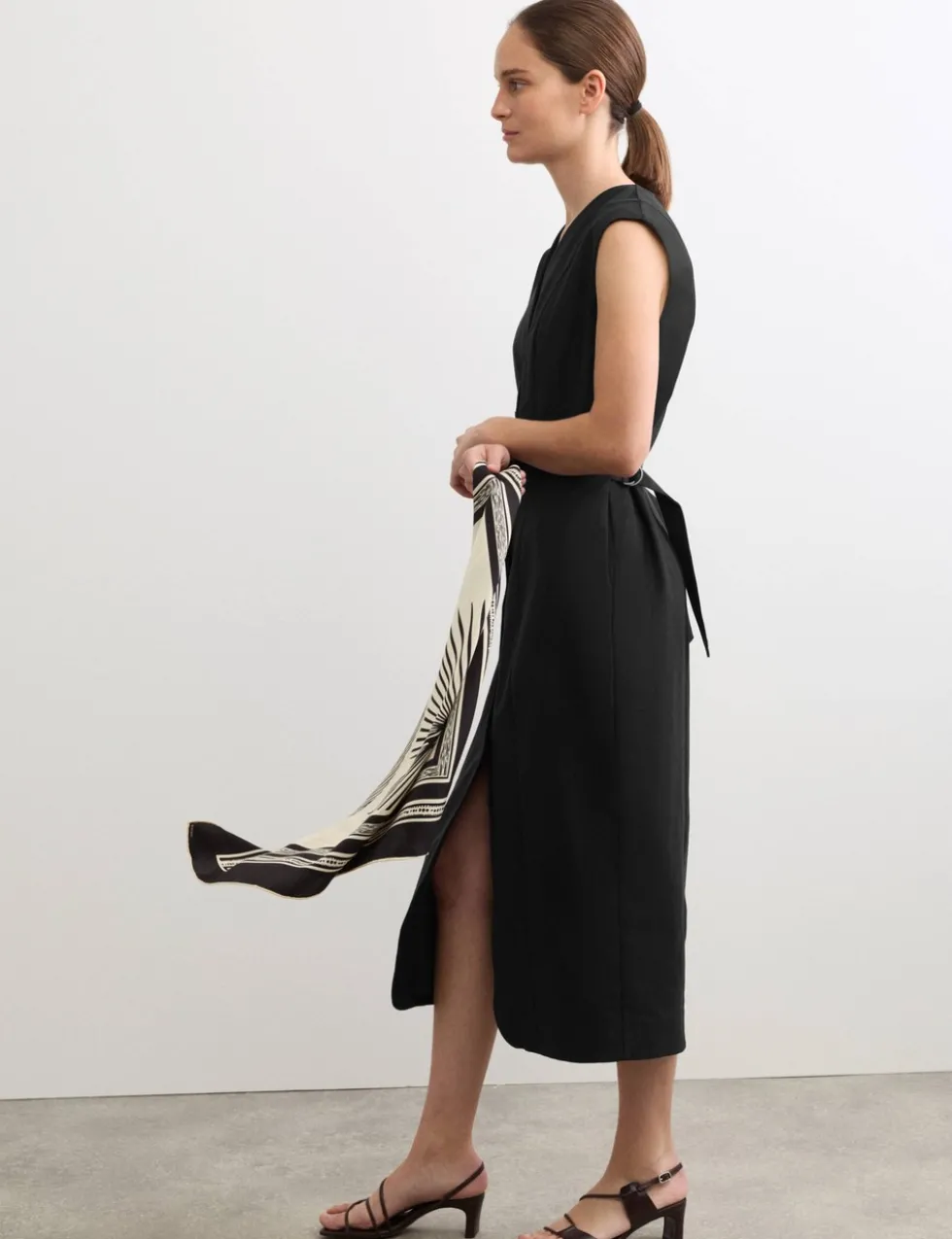 Cotton Blend V-Neck Midaxi Column Dress