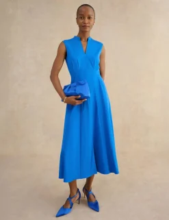 Cotton Blend V-Neck Midi Skater Dress