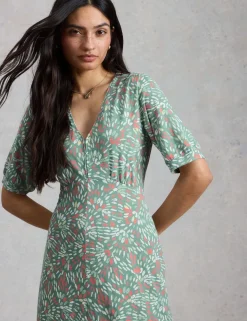 Cotton Blend V-Neck Midi Tea Dress