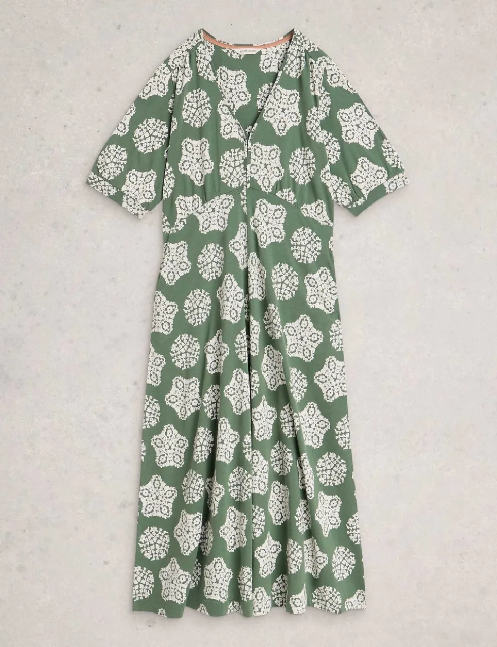 Cotton Blend V-Neck Midi Tea Dress