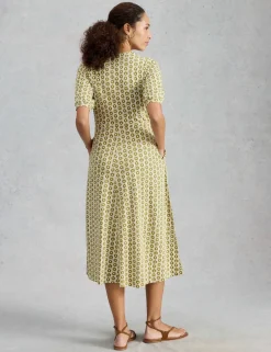 Cotton Blend V-Neck Midi Tea Dress