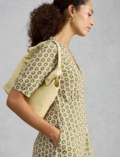 Cotton Blend V-Neck Midi Tea Dress