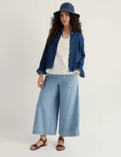 Cotton Blend Wide Leg Cropped Culottes