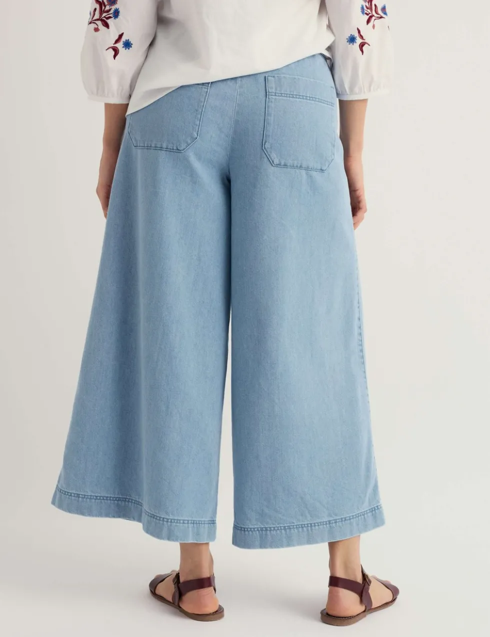 Cotton Blend Wide Leg Cropped Culottes