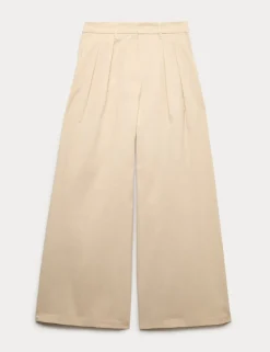 Cotton Blend Wide Leg Trousers