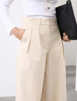 Cotton Blend Wide Leg Trousers
