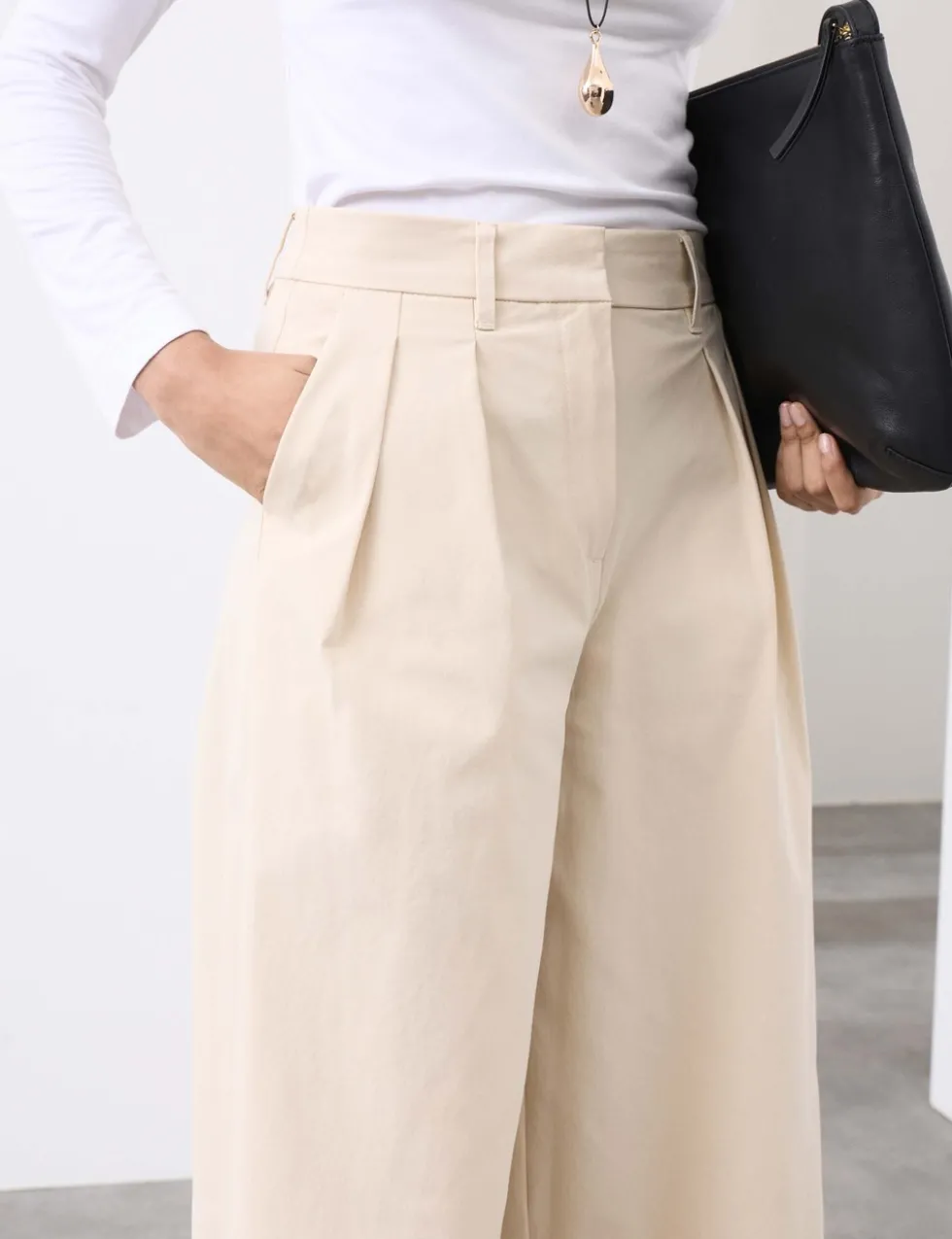 Cotton Blend Wide Leg Trousers