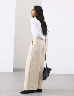 Cotton Blend Wide Leg Trousers