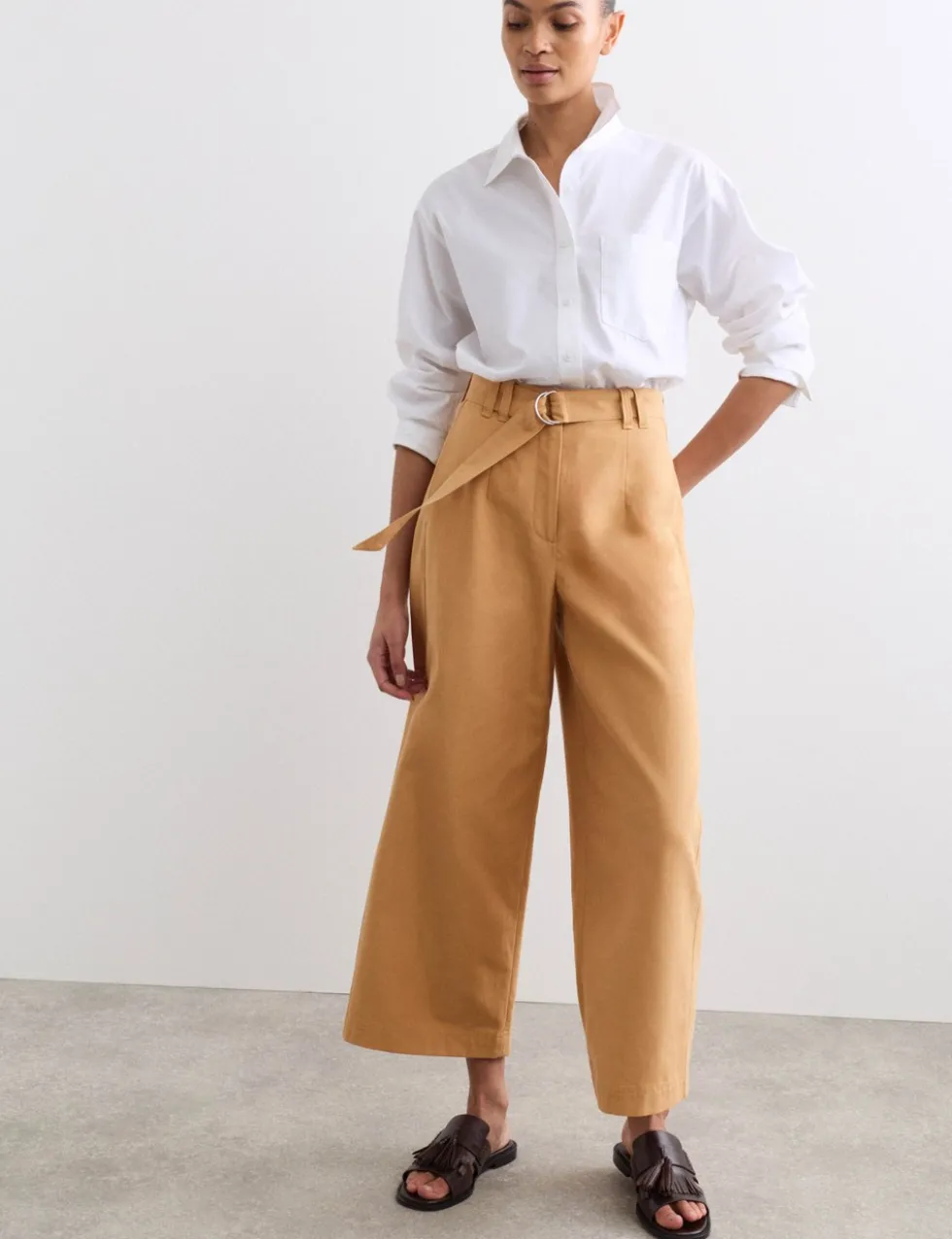 Cotton Blend Wide Leg Trousers