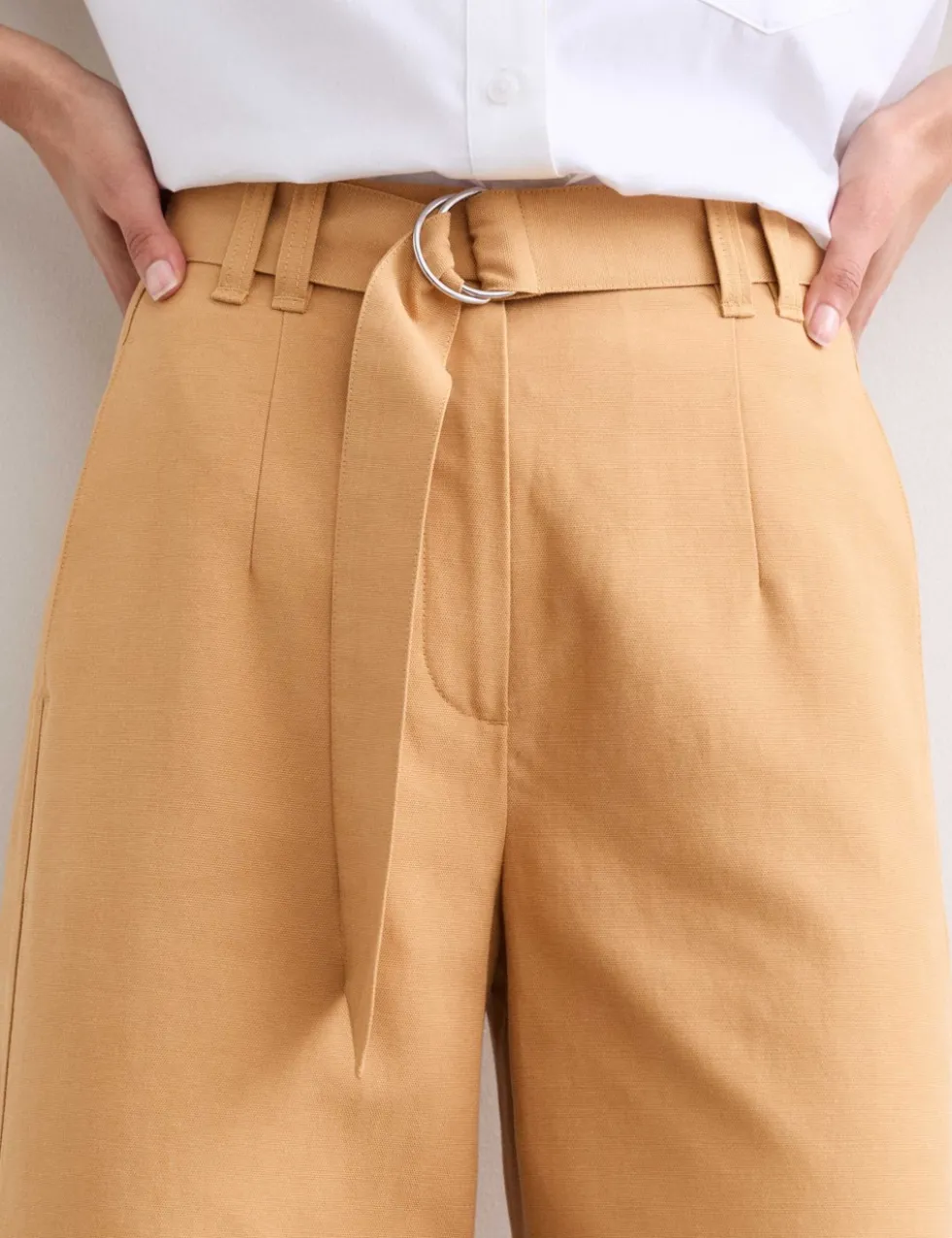 Cotton Blend Wide Leg Trousers