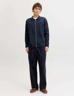 Cotton Blend Zip Up Cardigan
