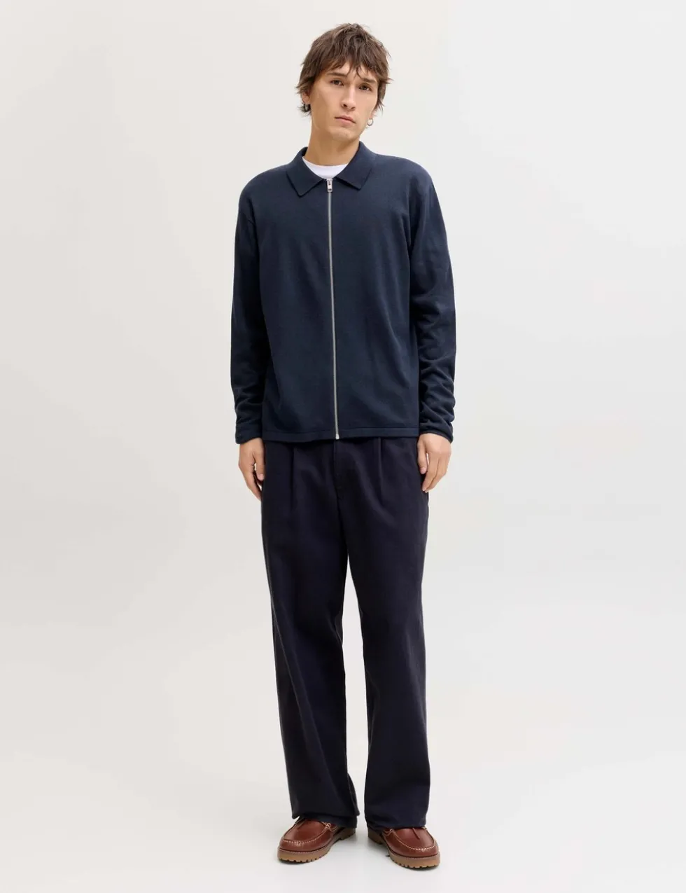 Cotton Blend Zip Up Cardigan