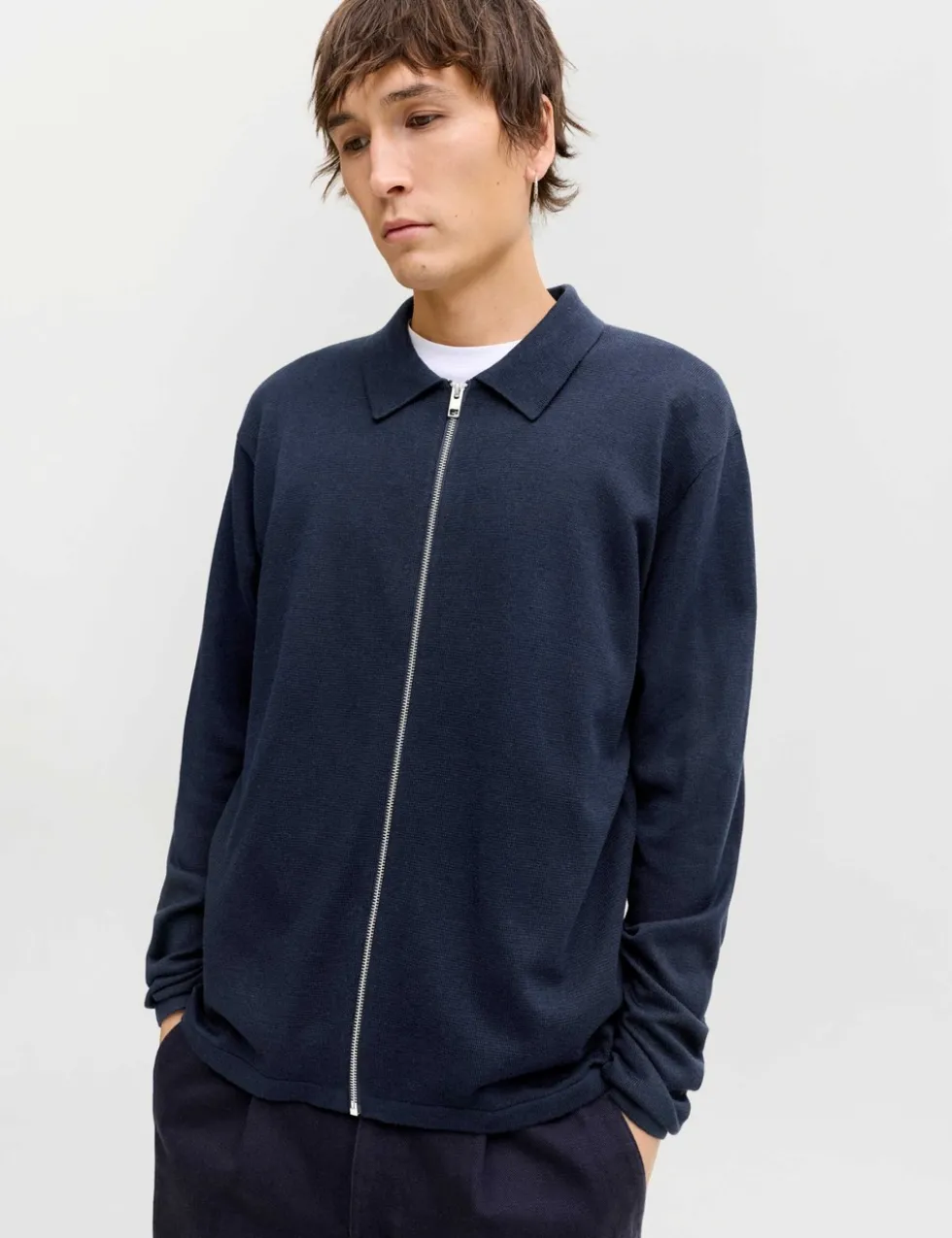 Cotton Blend Zip Up Cardigan