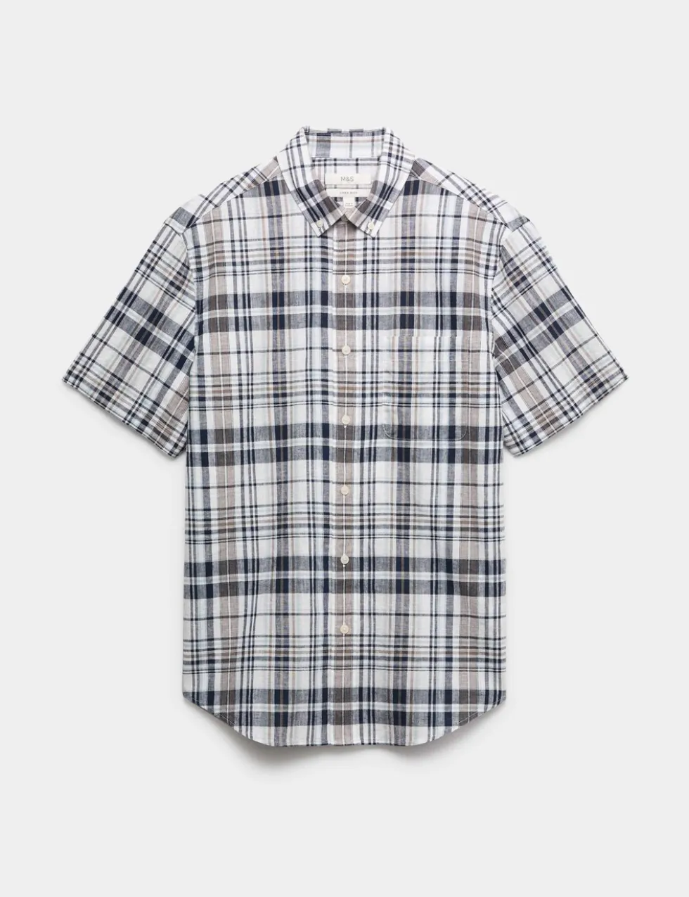Cotton Linen Blend Check Short Sleeve Shirt