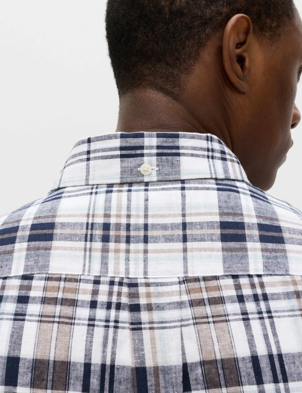 Cotton Linen Blend Check Short Sleeve Shirt