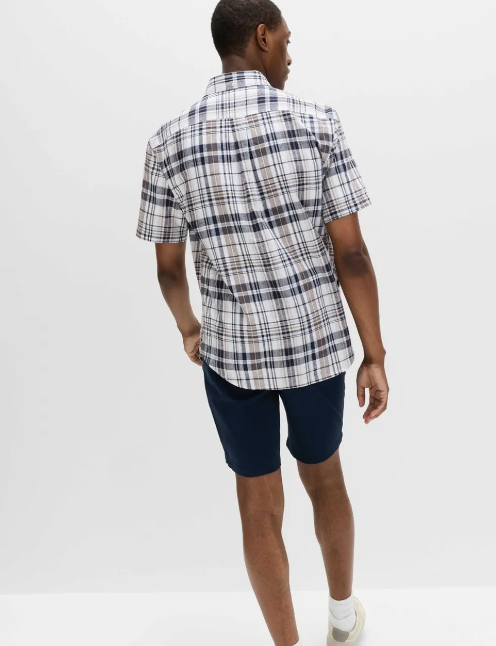 Cotton Linen Blend Check Short Sleeve Shirt
