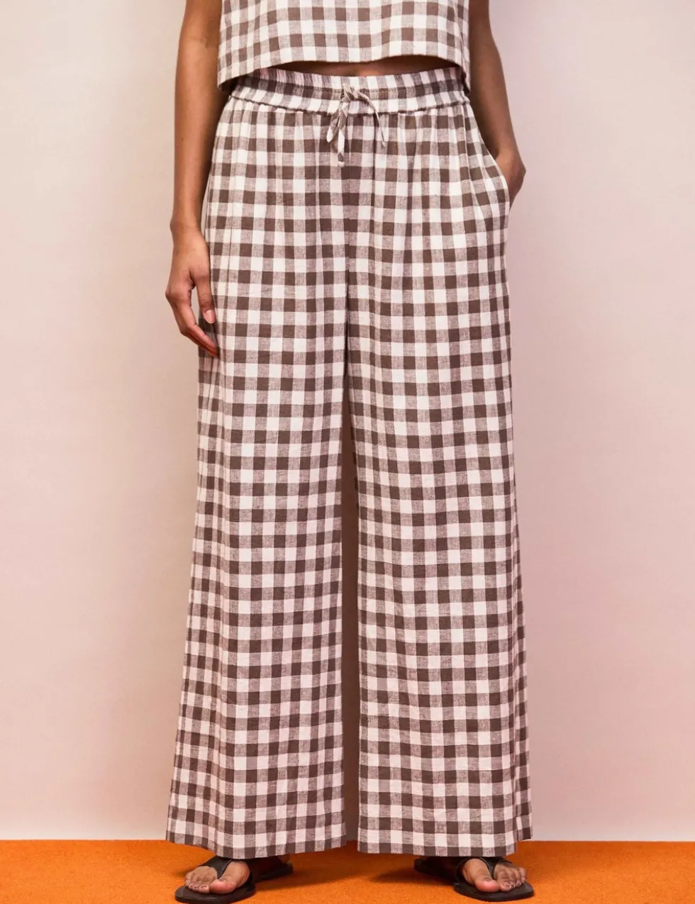 Cotton Linen Blend Gingham Casual Trousers
