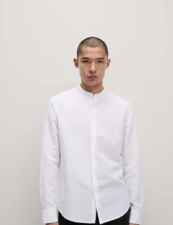 Cotton Linen Blend Grandad Collar Shirt