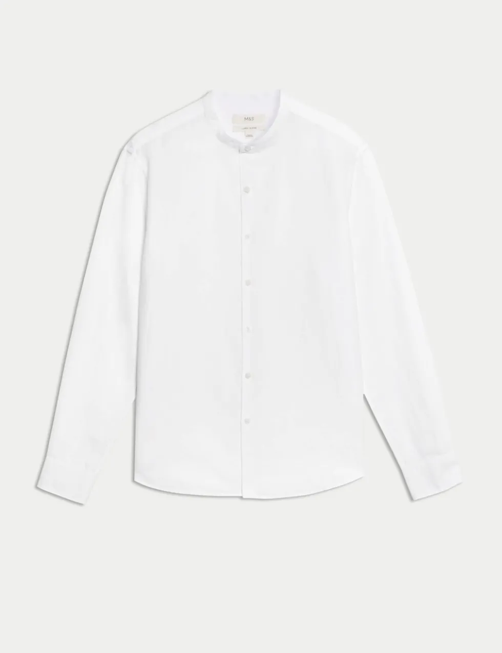 Cotton Linen Blend Grandad Collar Shirt